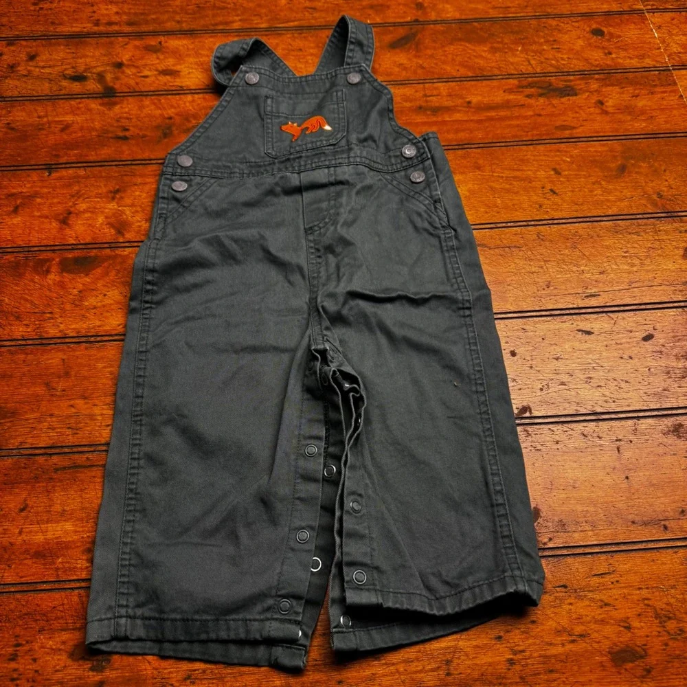 Carters Baby Boy Fox Embroidered Canvas Overalls Charcoal Gray‎ 18 Months